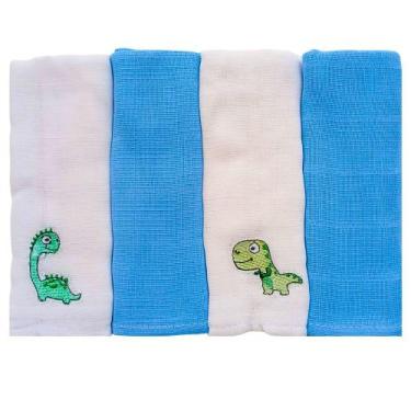 Imagem de Kit 4 Peças Fralda De Ombro Bordada Dupla Camada C/ Bainha Menina Meni