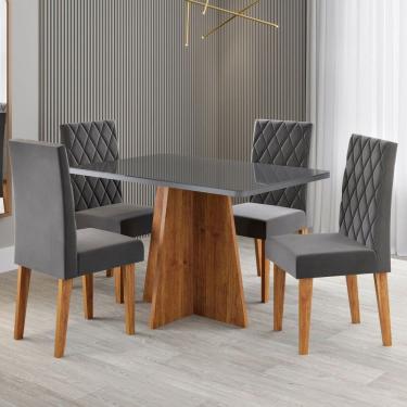 Imagem de Mesa de Jantar 4 Lugares Antonella Marrom/Cinza/Veludo Cinza - Viero Móveis
