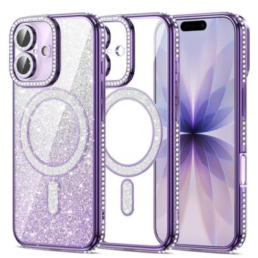 Imagem de Petocase Capa para iPhone 17 de 6,3 polegadas, capas de telefone com glitter magnético [compatível com MagSafe] Protetor de lente de câmera brilhante com strass diamante fino à prova de choque para