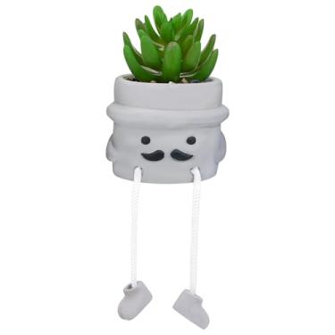 Imagem de LUZOGA Pequenas plantas falsas decoração de escritório - suculentas artificiais em vasos de cimento com pernas penduradas, decoração de prateleira de banheiro, detalhes de decoração de prateleira