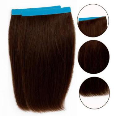 Imagem de Mega Hair Fita Adesiva castanho liso 50cm 2 telas 20g - Cabelo humano