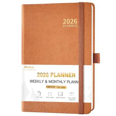 Imagem de Agenda 2026 - janeiro de 2026 - dezembro de 2026, agenda semanal e mensal 2026, 14 x 21 cm, capa de couro sintético, alça para caneta, faixa elástica, bolso interno, marcadores, páginas de notas