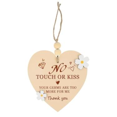 Imagem de Penitue Placa de Madeira para Bebês Sem Toque ou Beijo, Fofa em Formato de Coração com Corda para Pendurar for Carrinho Bebê Cadeirinha Carro Berço Proteção Recém-Nascidos