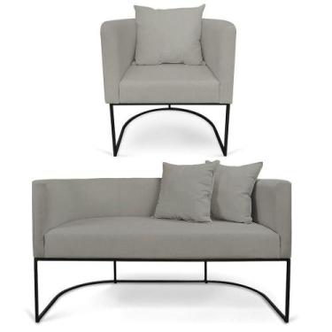 Imagem de Kit 01 Namoradeira 02 Lugares E 01 Poltrona Paola Linho Base Metálica 