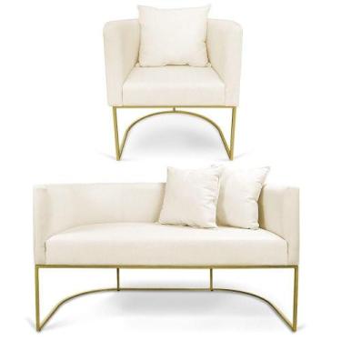 Imagem de Kit 01 Namoradeira 02 Lugares E 01 Poltrona Paola Linho Base Metálica 