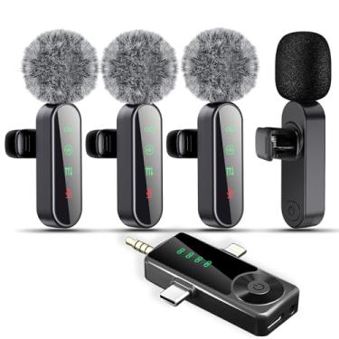 Imagem de Microfone de lapela sem fio para Android/iPhone/computador/laptop, mini microfone para gravação de podcasts do YouTube, TikTok (pacote com 2)