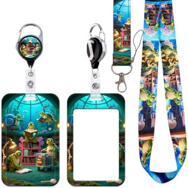 Imagem de BKBKAAK Colhedores de biblioteca de tartaruga subaquática para crachás de identificação, clipe de carretel retrátil resistente com suporte de etiqueta de nome e cordão de pescoço, cordão de chaveiro