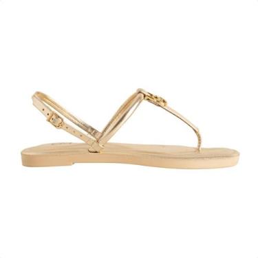 Imagem de Sandália Rasteirinha Dm Minimal Chic Dourada, Prime ouro, 36