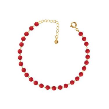 Imagem de Pulseira Miçangas Vermelha Folheado A Ouro 18k - Milena Joias