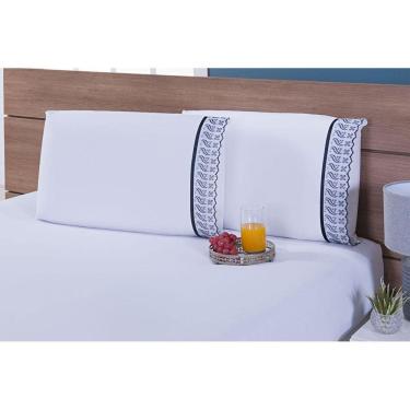 Imagem de Kit 4 Fronhas Algodão 200 Fios Bordado Inglês 50X90 Percal