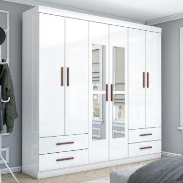 Imagem de Guarda-Roupa Casal Genova 6 Portas 4 Gavetas com Espelho Branco - Cari