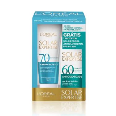 Imagem de Protetor Solar Corporal L`oreal Paris Solar Expertise Supreme Protect 4 FPS 70 200ml e Protetor Solar Facial Antioleosidade FPS 60 25g