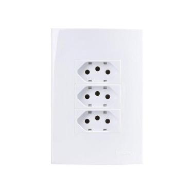 Imagem de Tomada Tripla Margirius Sleek 2P+T 10A Com Placa 4X2 Branca