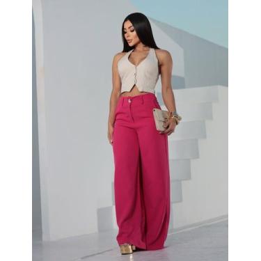 Imagem de Calça pantalona social alfaiataria premium cintura alta casual moda el