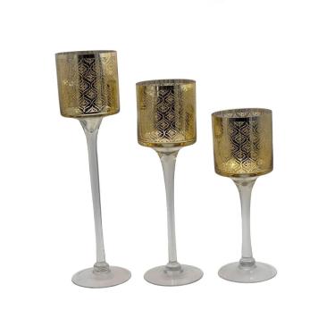 Imagem de Jogo 3 Castiçais Para Natal Vidro Gold 20/30/35Cm