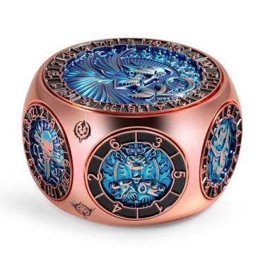 Imagem de DNDND Unique Spinner Dice, 8-in-1 Hexagonal Metal Dice with Dual D20 Monster Themed Dice Set for DND Dungeons and Dragons, Dungeon Masters with Collectible Gift Tin (Rose with Teal)