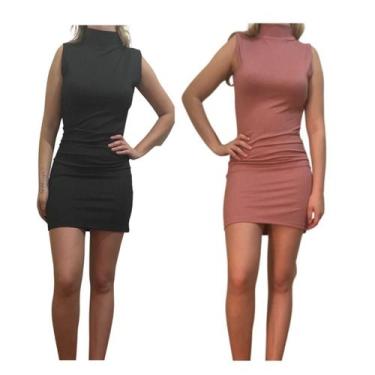 Imagem de Kit c/2 Vestidos Gola Alta Canelado - Empório J, Preto, Rose, Único