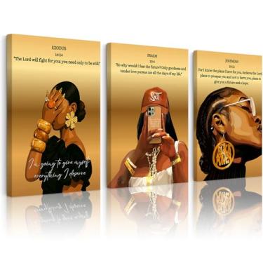 Imagem de Arte de parede de menina negra pôster em tela cristã versículo bíblico decoração de parede moderna mulheres afro-americanas impressões de mulheres negras pinturas religiosas da moda escritura para