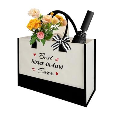 Imagem de Presentes para cunhada - Best Sister-in-Law Ever Gift Funny Canvas Tote Bags for Women Christmas Beach Bag Mothers Day Birthday Thanksgiving Day Travel Gift for Sister Women