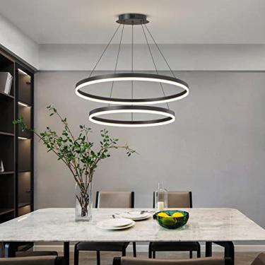 Imagem de Lustre de teto moderno, luminária de luxo, luminária pendente acrílica anti-cintilação, preta, com controle remoto, regulável, 3 modos de cores, brilho, luzes de ilha para cozinha, sala de j