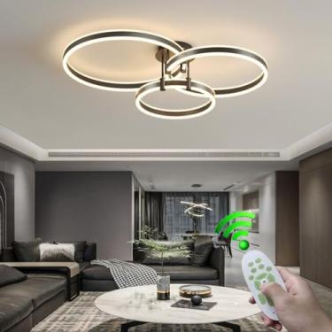 Imagem de Luminária de teto LED moderna para sala de estar com controle remoto, luz de teto regulável, alumínio, 3 anéis, iluminação decorativa de teto para quarto, sala de jantar, estudo, lustre (pre