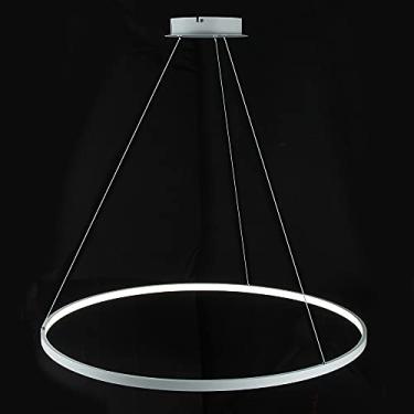 Imagem de Luminária pendente LED circular em anel, lustre moderno de acrílico e metal com altura ajustável para sala de estar, quarto, mesa de jantar, branco + escurecimento contínuo - 60 cm, 38 W