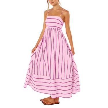 Imagem de Vestido maxi chouyatou feminino listrado nas costas com blusa rosa