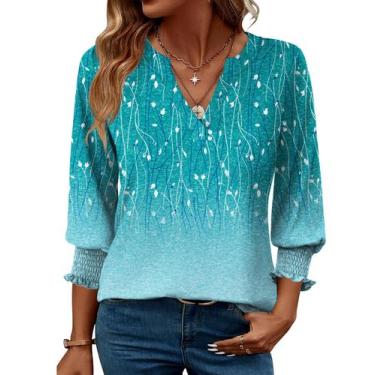 Imagem de Blusa feminina LOMON, moda 2025, manga 3/4, decote em V, babado