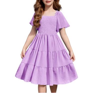 Imagem de Vestido Arshiner Purple para meninas de 5 a 6 anos com bolsos de polié