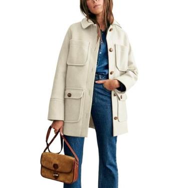 Imagem de Casaco feminino Omoone 2024, mistura de lã, casaco, bege