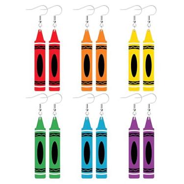 Imagem de Dreuyet 6 pares de brincos de giz de cera para professores, presentes de agradecimento de professores, brincos femininos engraçados de acrílico com régua, pingente, de volta às aulas, conjunto de