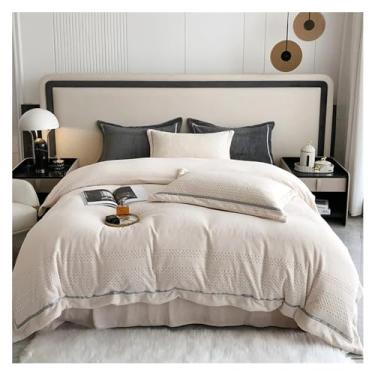 Imagem de Conjunto de cama de 4 peças, tecido de veludo coral leite, macio e quente no inverno, capa de edredom Queen King Size cor sólida (1 King)