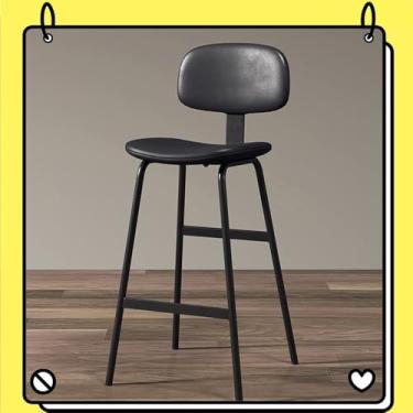 Imagem de LYECYGJL Banquetas de cozinha com encosto de couro PU banquinho de altura de balcão 66.0 cm 76.2 cm Banquetas de bar modernas com apoio para os pés traseiro e pernas de metal cadeiras de jantar de