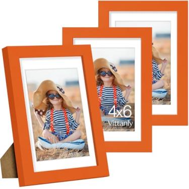 Imagem de Vittanly Conjunto de 3 porta-retratos 10 x 15 cm, exiba imagens de 9 x 12 cm com tapete ou 10 x 15 cm sem tapete para montagem na parede ou mesa, molduras para decoração de parede, madeira projetada