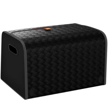 Imagem de GMQ Organizador de porta-malas de carro de couro para SUV, organizadores de carro e armazenamento com armazenamento dobrável, grande capacidade para SUV, caminhão, MPV (preto-53 × 33 cm)