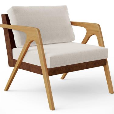 Imagem de Poltrona Decorativa Para Sala De Estar Pietra L02 Couríssimo Marrom Linho Cru - Lyam Decor