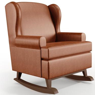 Imagem de Poltrona De Amamentação Com Balanço Malu Base De Madeira P02 Couríssimo Camel - Lyam Decor