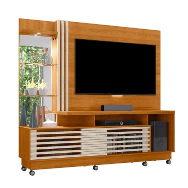 Imagem de Estante de TV 60 Pol 200cm com Rodízio Sala de Estar Lumari Cinamomo/Off White M20 - D'Rossi