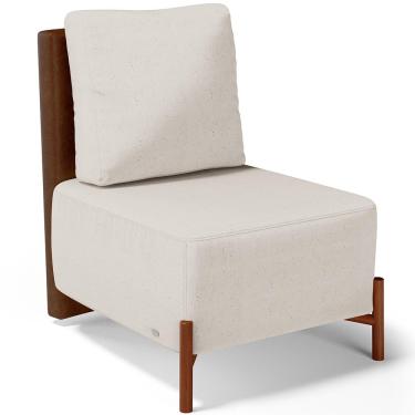 Imagem de Poltrona Decorativa Sala de Estar Living Pés Madeira Hungria L02 Couríssimo Marrom Linho Cru - Lyam