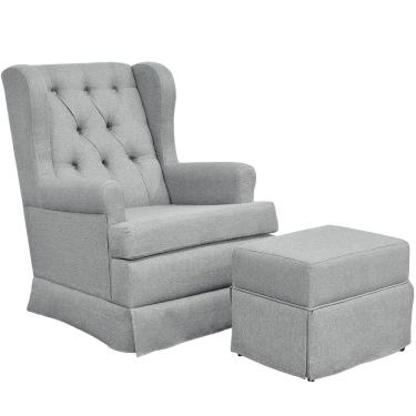 Imagem de Poltrona de Amamentação com Balanço e Puff Helena P02 Capitonê Linho Cinza Escuro - Lyam Decor