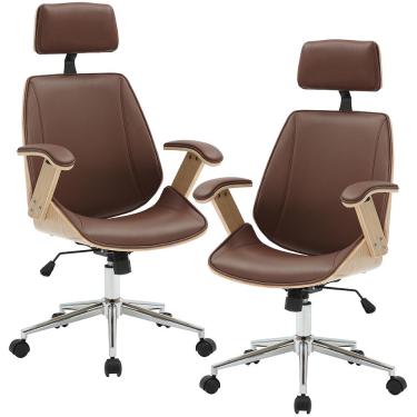 Imagem de Kit 02 Cadeiras Para Escritório Presidente Giratória Office Natural Polaris Corano R01 Marrom - Lyam Decor