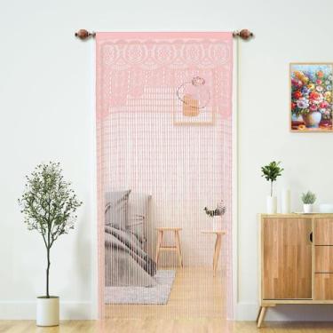 Imagem de Cortina YaoYue Macramê, cordão de renda 90x200cm, rosa, 2 peças