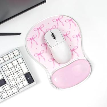 Imagem de Mouse pad com descanso de pulso em gel, suporte ergonômico de pulso para laptop, mouse para alívio da dor para escritório ou jogos (laço rosa)