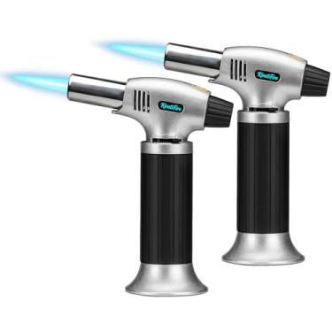 Imagem de KinetiFire Isqueiro butano 401 pacote com 2, tocha Kithcne recarregável com trava de segurança, modo de chama contínua, chama ajustável para cozinha, solda e cozimento (gás butano não incluído)