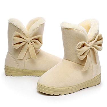 Imagem de Bigfanshu Botas femininas até o joelho, botas de cano baixo, aquecedoras femininas de pelúcia de borracha, Bege, 8.5