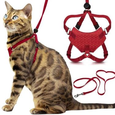 Imagem de Conjunto de coleira e coleira Houdini™ à prova de fuga para gatos da OutdoorBengal – vermelho, peitoral grande para gatos grandes