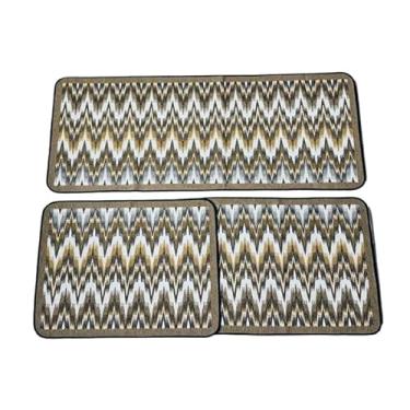 Imagem de Jogo De 3 Peças Tapete Cozinha Antiderrapante Jacquard Decoracao Impecavel Kit Tapete Cozinha(Ondas Bege)