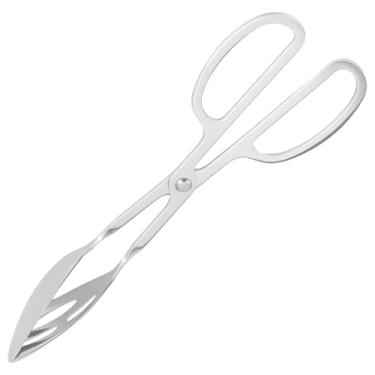 Imagem de KHZSPP Pinça de tesoura de alimentos para salada, pinça de aço inoxidável para servir pão com alças de tesoura, utensílio de catering para pão bolo assar bife churrasco (1 peça)