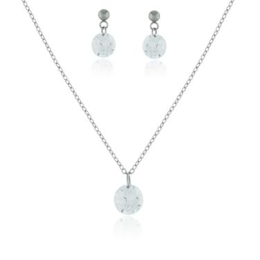 Imagem de Brinco e Colar Ponto de Luz Cristal Conjunto Feminino em Aço Inoxidável Antialérgico