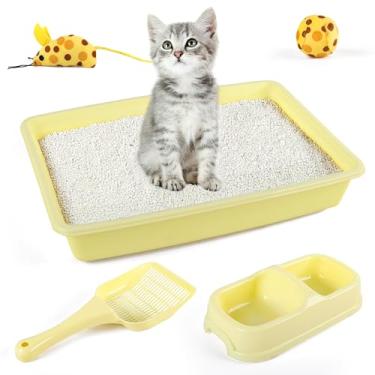 Imagem de PAWISE Conjunto de caixa de areia para gatos, kit inicial de gatinho pequeno, inclui caixa de areia, colher de areia, tigela de alimentação de prato duplo, brinquedo de rato de gato, brinquedo de bola